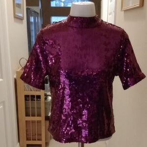 MICHAEL Michael Kors Pink Blouse with Sequin Embellishments and Mandarin Collar